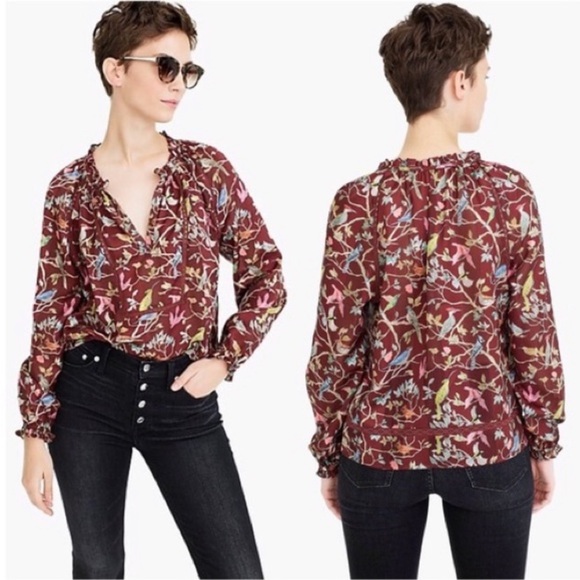 J. Crew Tops - J. Crew Point Sur NWT Bird Menagerie Ruffle Metallic Laced Peasant Blouse